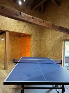 a blue ping pong table in a room at Edo house in Shiigi