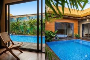 a villa with a swimming pool and a bedroom at Osaka Villa Phan Thiet in Ấp Bình Hưng