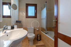a bathroom with a sink and a toilet and a shower at Villa Rania - Porto Hydra in Ermioni