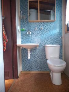 a bathroom with a toilet and a sink at dom letni in Stare Jabłonki +13 photos