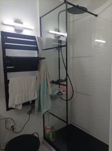 a bathroom with a shower with a glass door at Eugénie86 in Poitiers