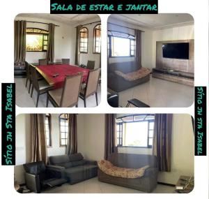 two pictures of a living room and a dining room at Recanto do Joao Sta Isabel in Santa Isabel +5 photos