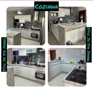 a collage of four pictures of a kitchen at Recanto do Joao Sta Isabel in Santa Isabel