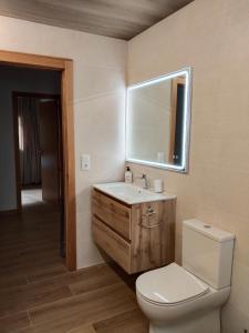 a bathroom with a toilet and a sink and a mirror at Vistas a Cangas in Cangas de Onís +17 photos