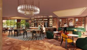 a rendering of a restaurant with tables and chairs at Urban Hive Paris in Paris