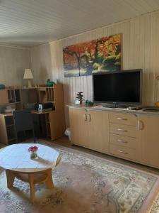 a living room with a large flat screen tv at Beau-sejour in Francorchamps