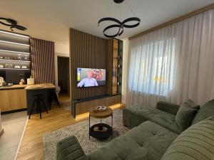 a living room with a couch and a tv at City Garden II in Kolašin