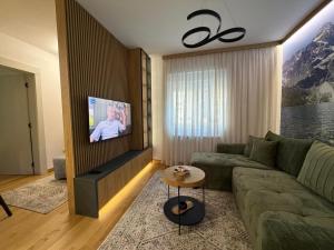 a living room with a couch and a tv at City Garden II in Kolašin