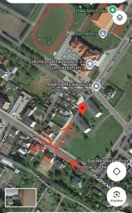 a map of a street with a red circle at Apartment 4 rooms 'Bauer' in Korfantów