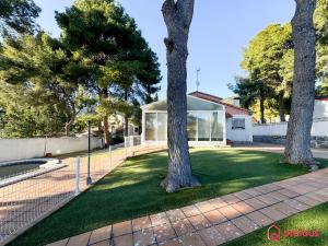 two trees in a yard with a house at Villa Las Palmas in Benicàssim