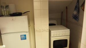 a small kitchen with a white refrigerator and a stove at Casa Pina in Como