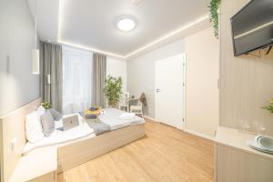 a bedroom with a large bed and a tv at S12 Boutique Residence - by Hosty in Krakow