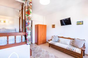 a living room with a couch and a tv at Sofia Mike Houses in Olympos