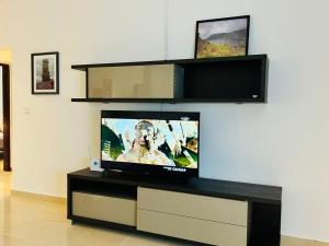 a flat screen tv sitting on top of a entertainment center at Alima in Malabo +7 photos