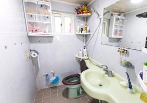 a small bathroom with a toilet and a sink at Homestay Eve in Seoul +46 photos