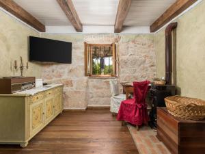 a living room with a tv on a stone wall at Holiday Home Tomiceva by Interhome in Gornja Klada