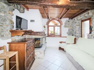 a living room with a couch and a fireplace at Holiday Home Caa de Sass by Interhome in Castelveccana