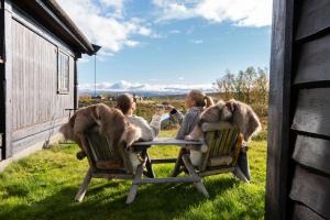 a group of people sitting on chairs with monkeys on them at Rundetjødn 20 in Hol