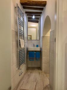 a bathroom with a shower and a sink and a mirror at Tolletta 10 e Lode in Arezzo