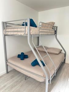 a couple of bunk beds in a room at Cocon du Château, Centre Historique Vizille 7pers in Vizille