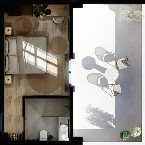 an overhead view of a house with a floor plan at Inoe Boutique Hotel in Kamari +27 photos