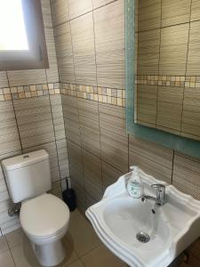 a bathroom with a toilet and a sink at Seaside Studio in Larnaca +7 photos