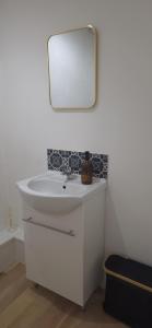 a bathroom with a white sink and a mirror at L'Hirondelle in Airvault +9 photos