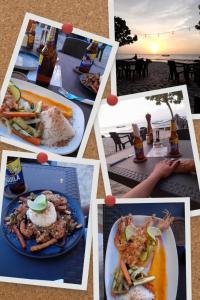 a collage of pictures of food and beer at Maracas Hospedaje in Rincón