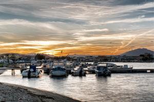 a group of boats docked at a marina at sunset at Vicino Aeroporto - Orange Marina Room in Olbia +11 photos