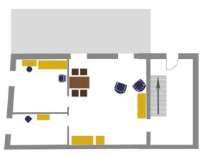 a floor plan of a building with furniture at Am Wiesenblick 2 Pers in Röbel