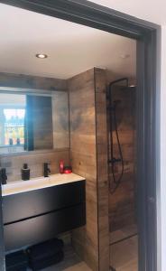 a bathroom with a sink and a shower at Het Blij Hoen in Oudenbosch +38 photos