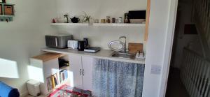 a kitchen with a sink and a microwave at Chez Jo in Lewes