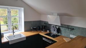 a kitchen with a sink and a counter top at Ferienwohnung Lottchen in Schwerin