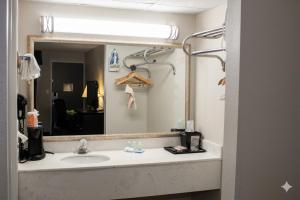 a bathroom with a sink and a mirror at Quality Inn & Suites Moline Airport in Moline +52 photos