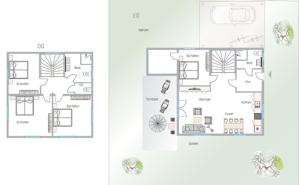 a floor plan and elevation of a house at Chalet Villa Pia in Bichlbach