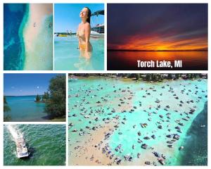 a collage of photos of a beach with people in the water at 12pm CHECK OUT WINTER Schuss Mountain in Rapid City