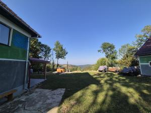 a view of a yard with a building at Casa Verde in Cerişor +2 photos
