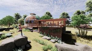 a rendering of a garden with a building with a dome at Domo Geodesico de Luxo Astrum Vallis in Rio de Contas