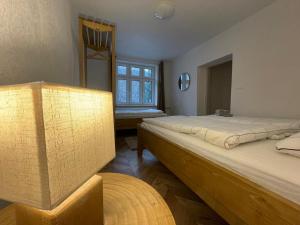 a bedroom with two twin beds and a window at Vila Dom pod Chopkom in Bystrá