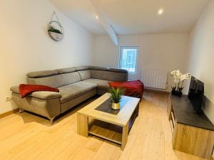 a living room with a couch and a coffee table at L'Emile Zola l 2 Chambres l Hypercentre in Castres