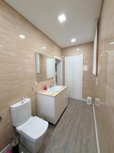 a bathroom with a toilet and a sink and a mirror at Dream House in Aldeia Nova +13 photos