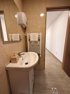 a bathroom with a sink and a mirror at Best4You Apartment Therme Airport in Baloteşti +47 photos