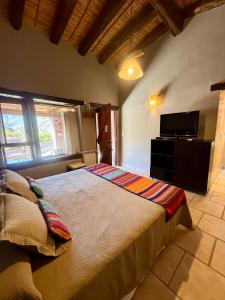 a bedroom with a large bed and a television at Hostería Terrazas de la Posta in Purmamarca
