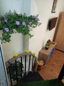 a vase filled with purple flowers in a room at Anh Đào Dalat House in Da Lat