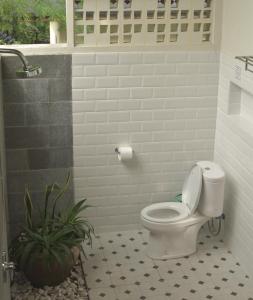 a bathroom with a toilet and a potted plant at Graha Ayoe Resort in Sidemen
