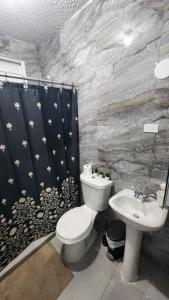 a bathroom with a toilet and a sink and a shower at JG Residences in San Juan +30 photos