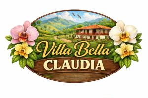 a sign that reads villa bellola claudia with flowers at Villa bella Claudia in Armenia