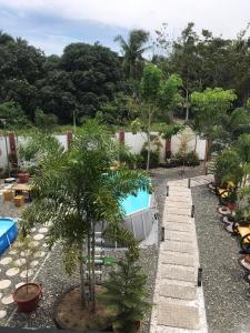 a garden with a swimming pool and palm trees at Cuna Del Alri in Samal
