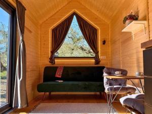 a green couch in a room with a window at Intermezzo X by Tiny Away in Citta' Sant'Angelo