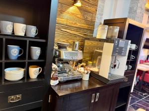 a kitchen with a coffee maker on a counter at Vila Arina -Private Retreat in Voronet